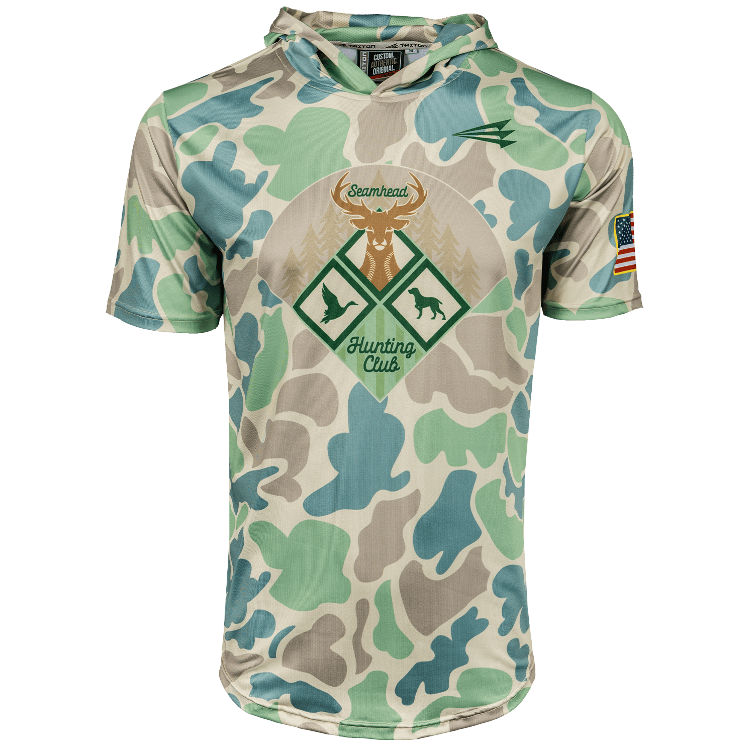Seamhead Hunting Club Pro Premier Short Sleeve Baseball Hoodie Camo Burlebo